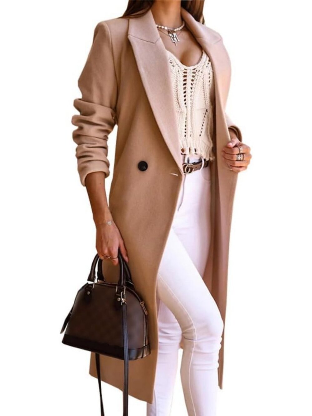 Chic Long Wool Trench Coat for Women | Double Breasted Peacoat | Fall Winter